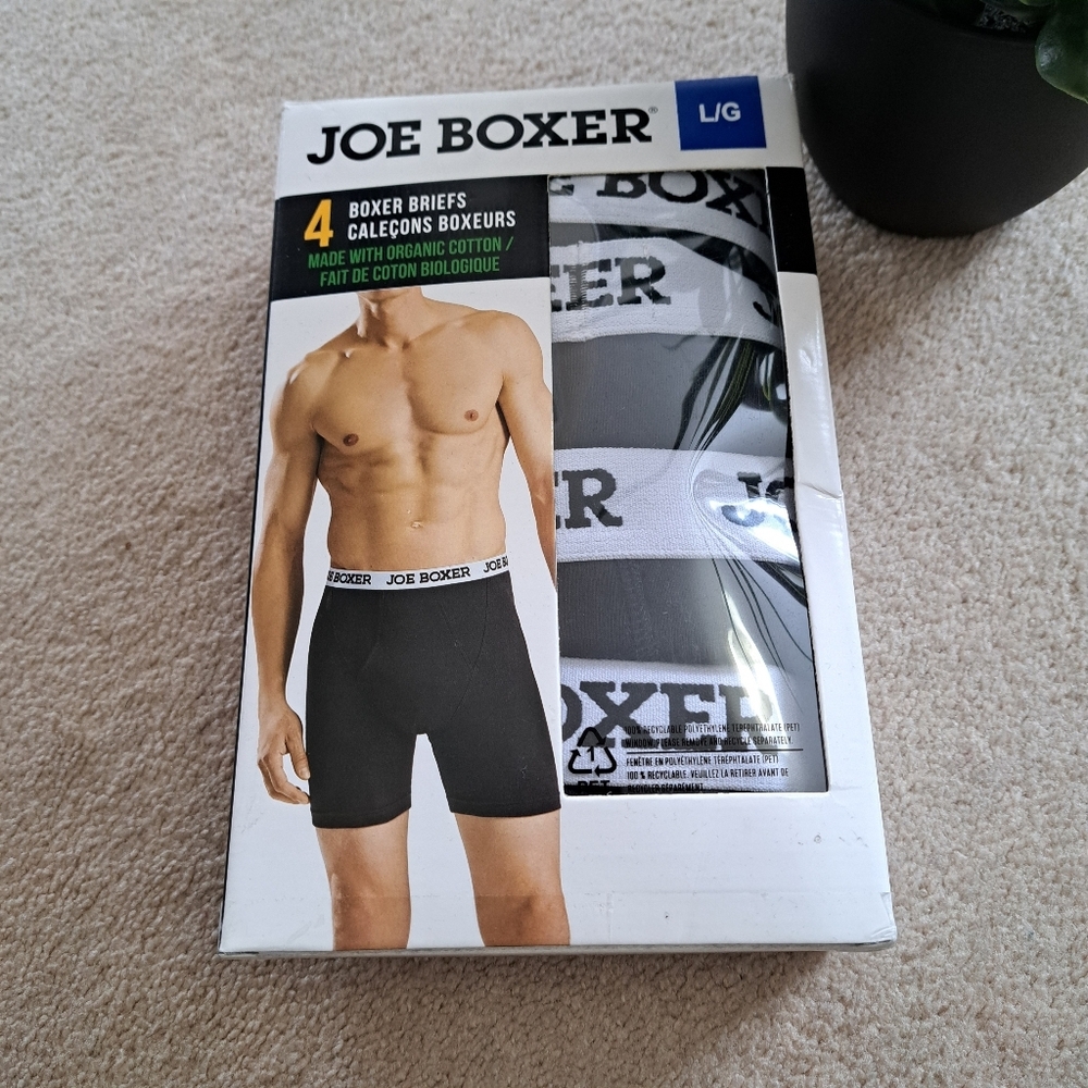 Joe Boxer 4 Pack Organic Cotton Boxer Briefs Men's Size Large Black NEW